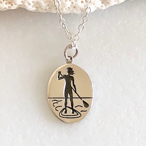 SUP Sterling Silver Necklace, Stand Up Paddle Boarding, Stand Up Paddle Girl, Surf Necklace, Beach Necklace, 925 Sterling Silver