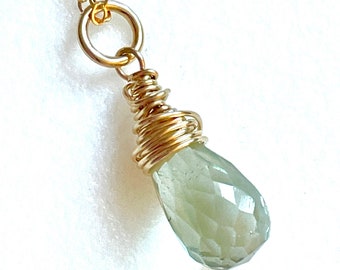 Halskette aus grünem Amethyst, echter Prasiolith-Amethyst, Geburtsstein für Februar, Brautschmuck, vergoldet, Sterlingsilber