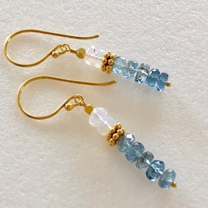 Aquamarine Opal Earrings, Deep Blue Mozambique Aquamarine, Ethiopian Welo Opals, March Birthstone, Bridal, Delicate, 24K Gold Vermeil