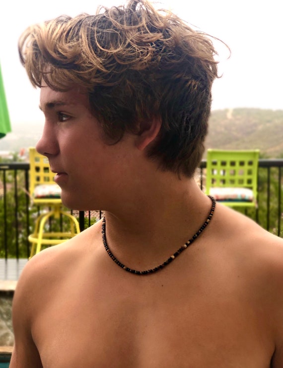 Mens Wood Bead Necklace Surfer Necklace Beaded Wood Choker Unisex Boho Beach Etsy