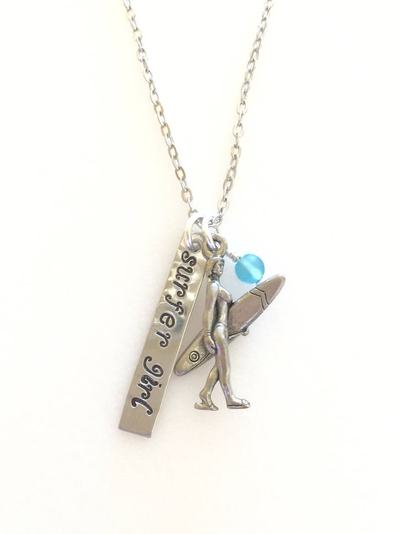 Surfer Girl Necklace Surf Necklace Girl With Surfboard Etsy