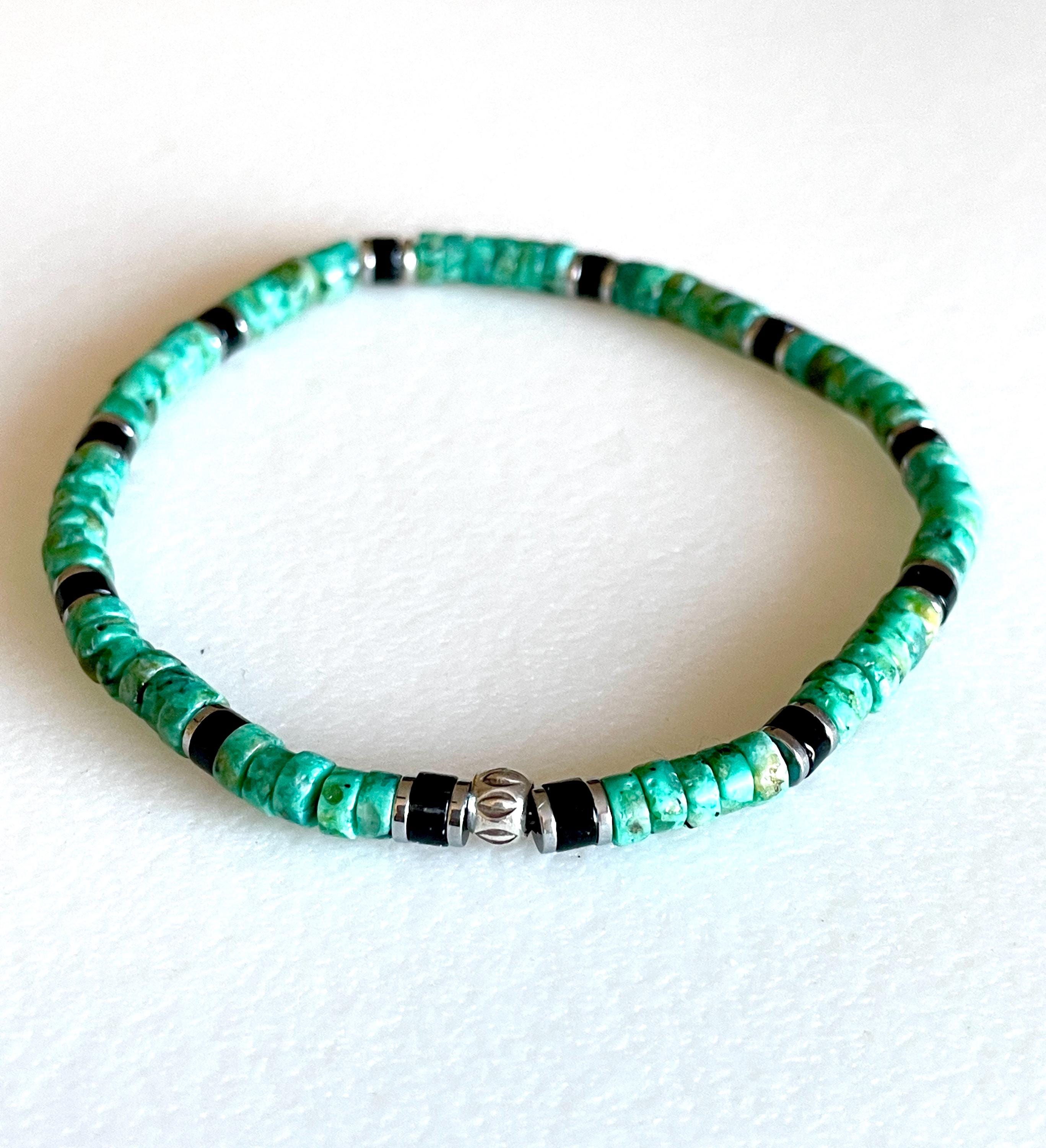 Green Turquoise Black Onyx Bracelet, Karen Hill Tribe Silver