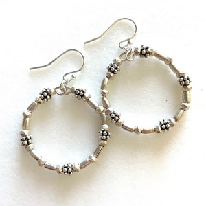 Karen Hill Tribe Hoop Earrings, Thai Fine Silver, Handmade, Sterling Silver.