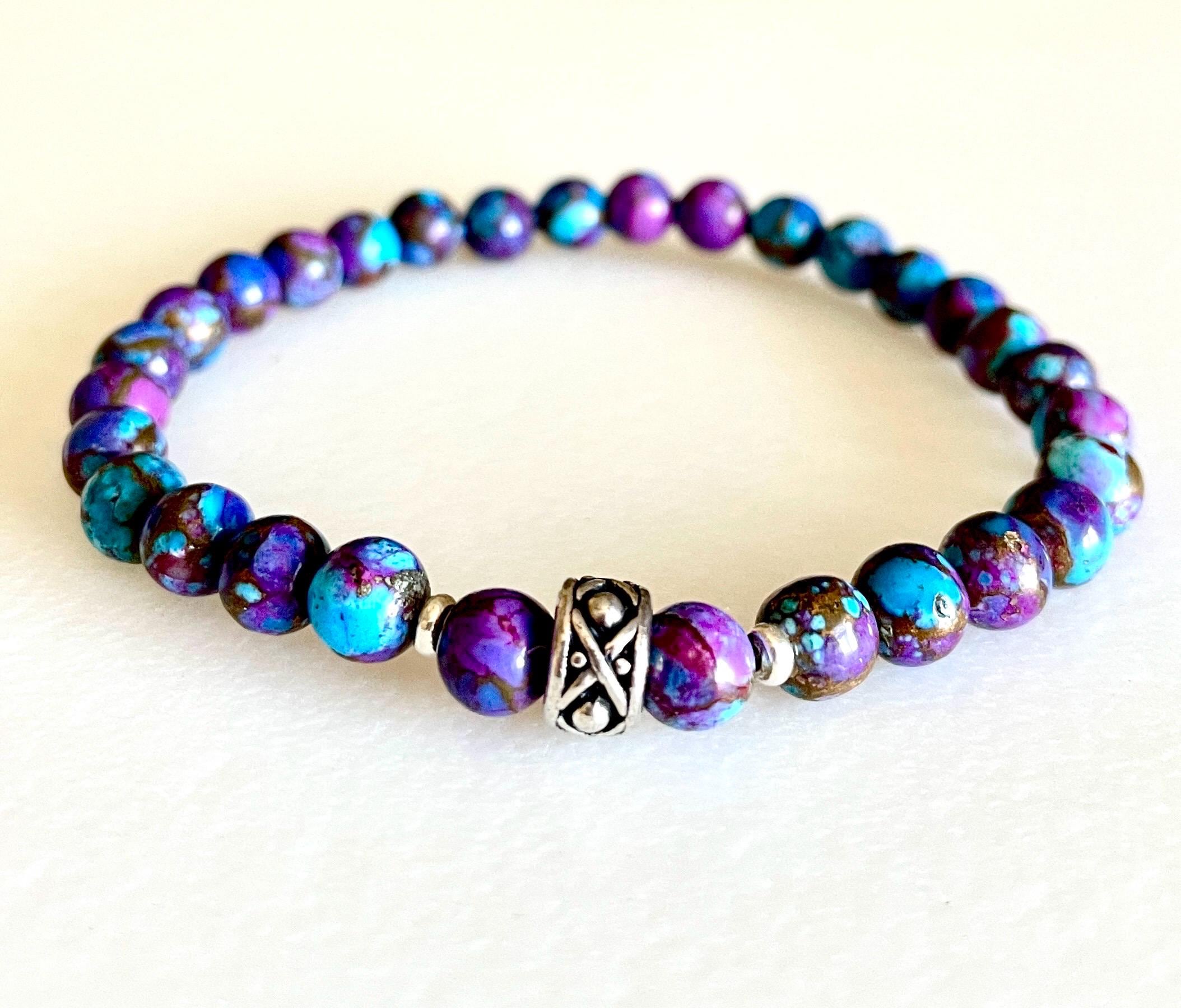 キングマン ターコイズ ブレスレット、斑点のあるモハーベ パープル