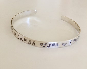 Sterling Silver Cuff Bracelet, Hand Stamped, Personalized Sterling Silver Cuff, Custom Text Hand Stamped Bracelet, Personalized Jewelry