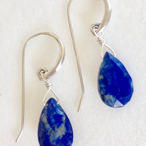 Lapis Lazuli Earrings, Blue Lapis Earrings, Large AAA Faceted Lapis Briolettes, September Birthstone, 925 Sterling Silver Artisan Ear Wires