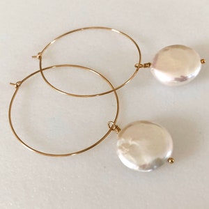 Pearl Hoop Earrings, Large Pearl Hoops, Freshwater Coin Pearls, Baroque Pearl Hoops, Statement Earrings, Gold Fill, Sterling Silver