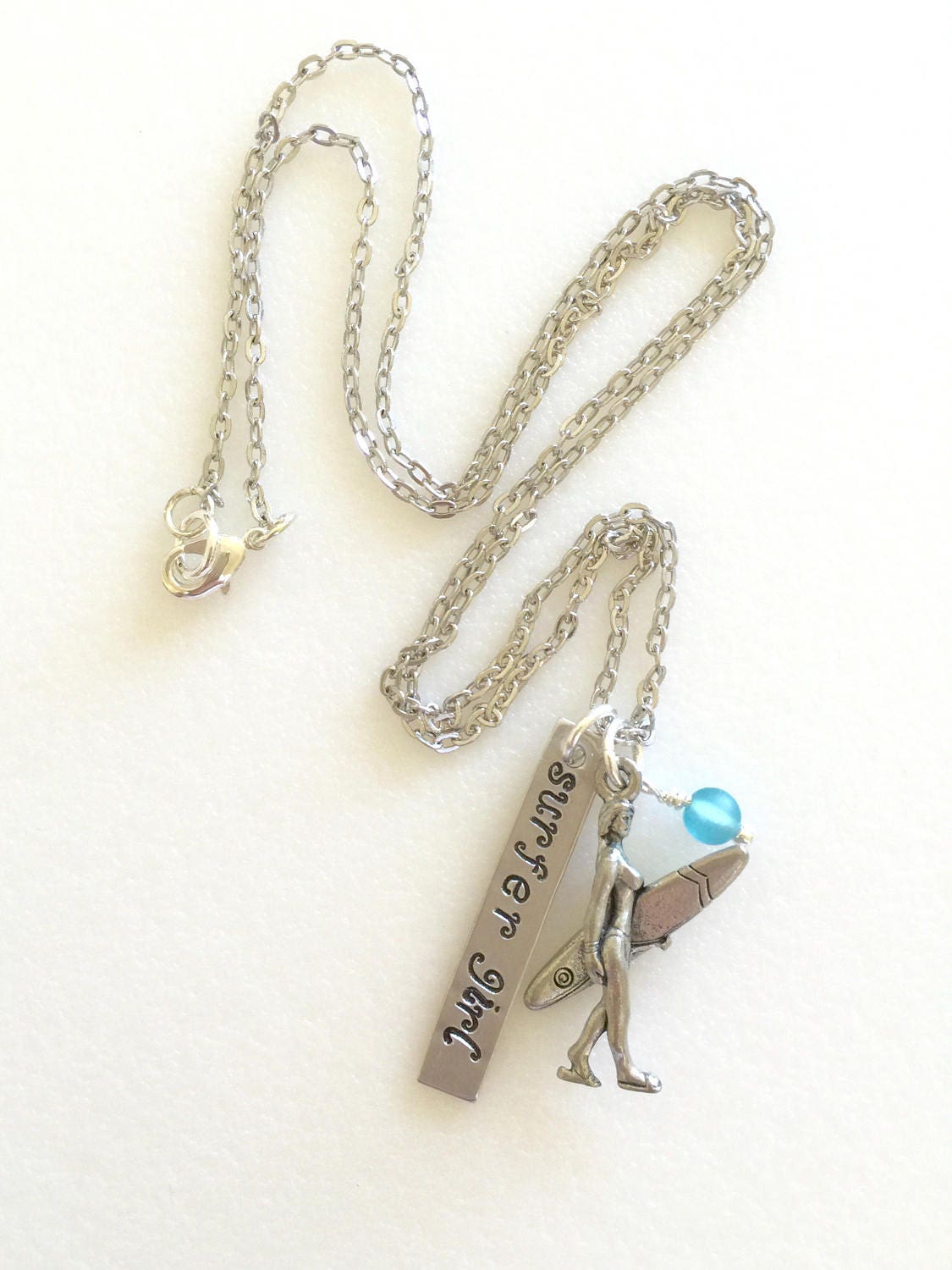 Surfer Girl Necklace Surf Necklace Girl With Surfboard Etsy