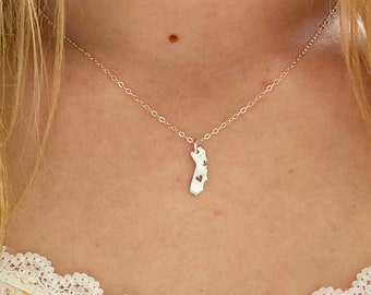 California State Necklace, Petite Sterling Silver California State Charm, CA Heart Charm, California State Jewelry, .925 Sterling Silver
