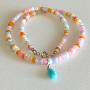 Candy Opal Necklace, Ethiopian Opal Gemstone, Pastel Rainbow Opal, Trendy Multicolor Gemstone, 14K Gold Fill.