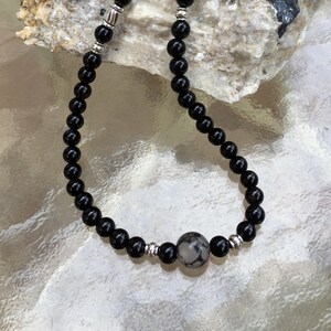 Mens Black Onyx Necklace, Dragon Vein Necklace, Black Onyx Stone Necklace, Gemstone Necklace, Mens Beaded Necklace, Mens Jewelry, Mens Gift