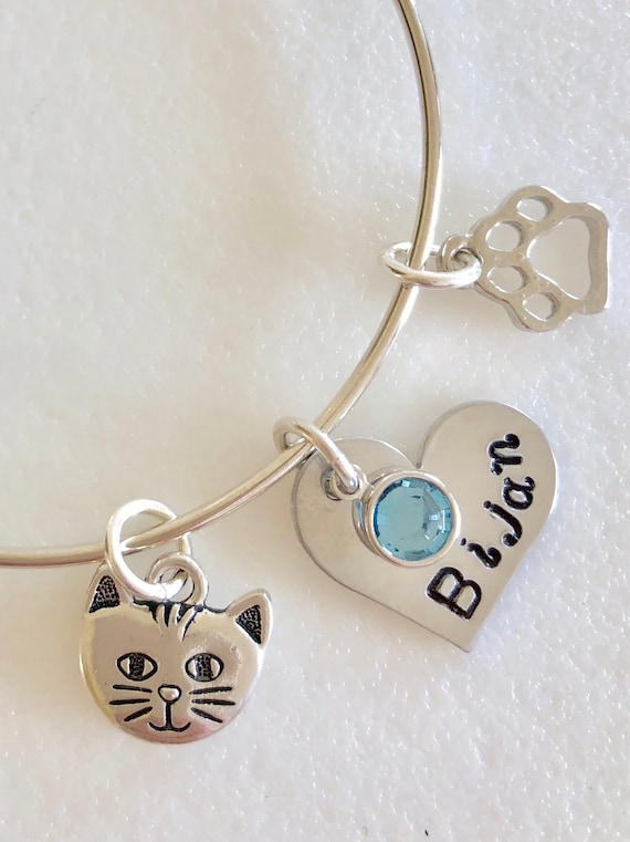 Buy Cat Name Bangle Personalized Cat Bracelet Cat Charm Bangle