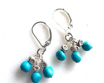 Sleeping Beauty Turquoise Earrings, Natural Sky Blue Arizona Turquoise, December Birthstone, Karen Hill Tribe Fine Silver, Sterling Silver