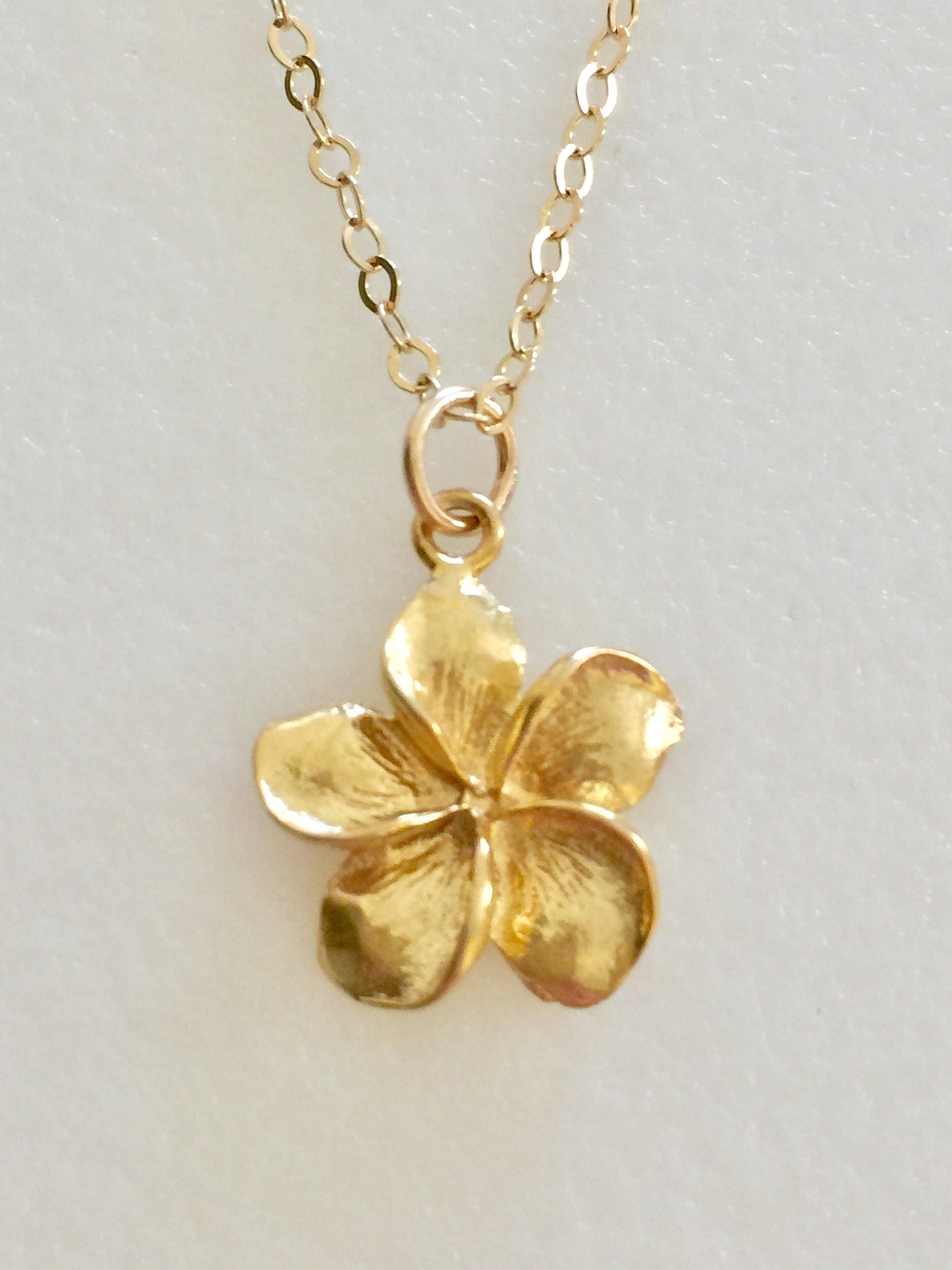 Plumeria Necklace Hawaiian Flower Gold Vermeil Flower Etsy