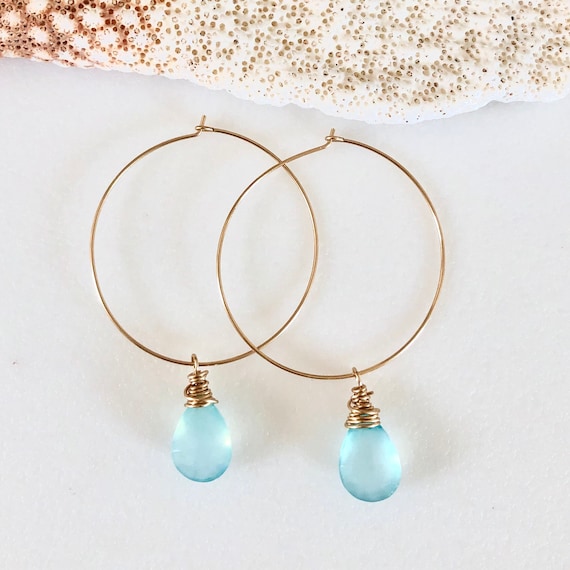 Roma Hoops in Aqua Chalcedony Roma Hoops in Aqua Chalcedony