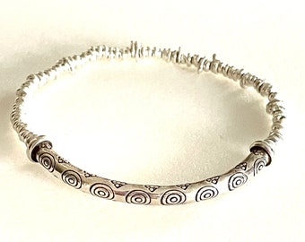 Karen Hill Tribe Fine Silver Bracelet, Thai Fine Silver, Dainty Silver Stretch Bracelet, Minimalist Bracelet.