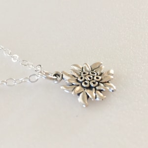 Edelweiss Flower Necklace, Sterling Silver Edelweiss Charm, Wildflower Necklace, Austrian Mountain Edelweiss, Alps Flower, Oktoberfest