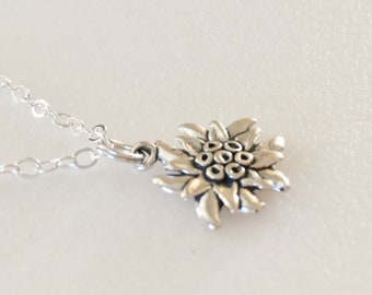Edelweiss Flower Necklace, Sterling Silver Edelweiss Charm, Wildflower Necklace, Austrian Mountain Edelweiss, Alps Flower, Oktoberfest