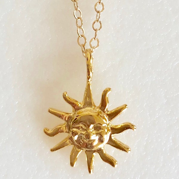 Sun Necklace, Radiant Sun Charm, Happy Face Sun Pendant, Petite Sunshine Necklace, Delicate Sun Necklace, Gold Vermeil, Gold Fill