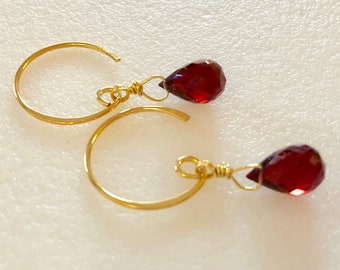 Garnet Gemstone Earrings, Mozambique Luxe AAA Red Garnets, Burgundy Red Gemstones, January Birthstone, 24K Gold Vermeil