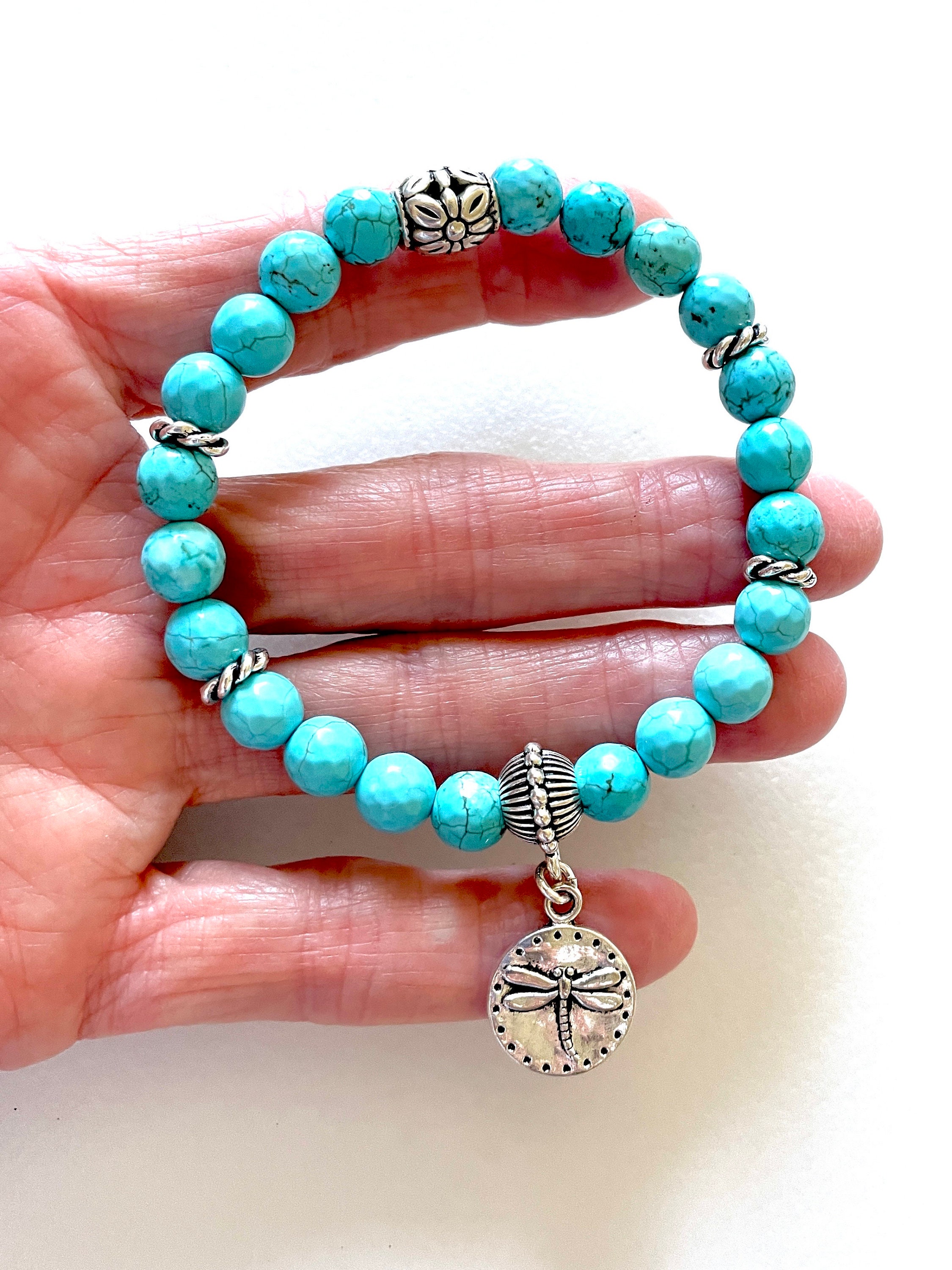 Turquoise Bracelet, Aqua Blue Turquoise, Silver Pewter