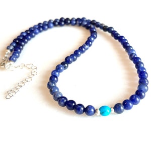 Sodalite Choker Necklace, AAA Natural Blue Sodalite Gemstone, Sleeping Beauty Turquoise, Healing Gemstone, Chakra Gemstone, Sterling Silver.