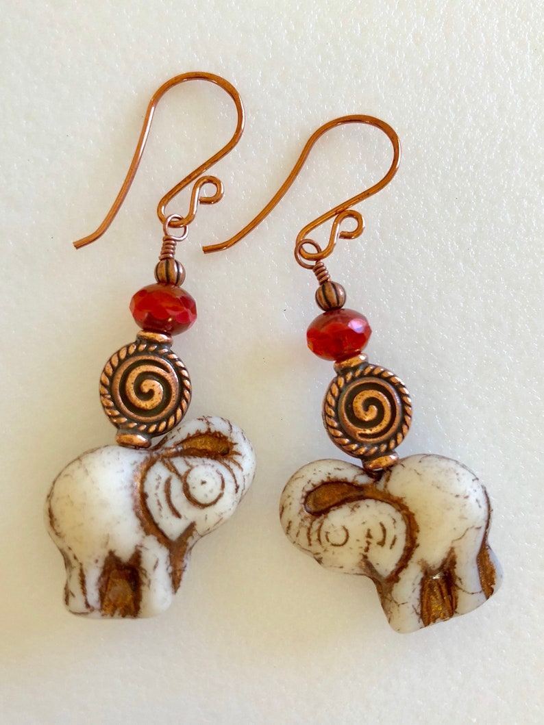 Ivory Elephant Earrings Czech Premium Glass Bronze Wash Etsy