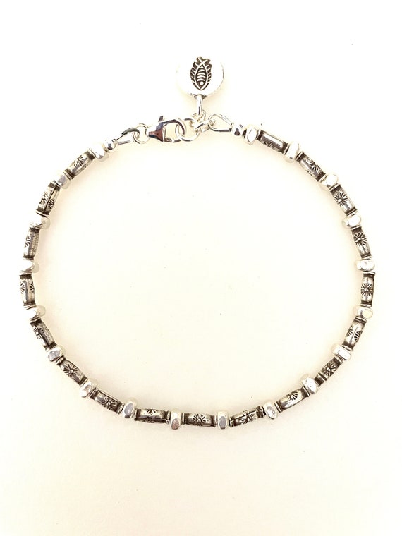 Karen Hill Tribe Fine Silver Bracelet, Dainty Flower Stamped