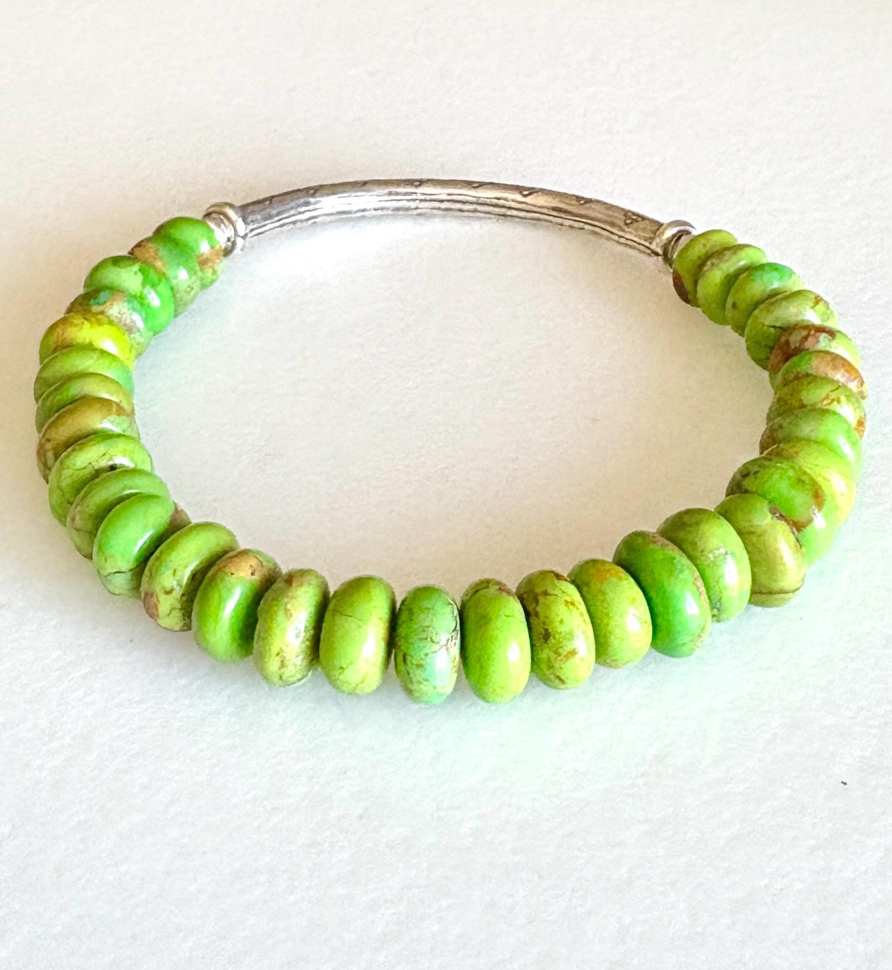 Mojave Green Turquoise Karen Hill Tribe Bracelet, Kingman Arizona