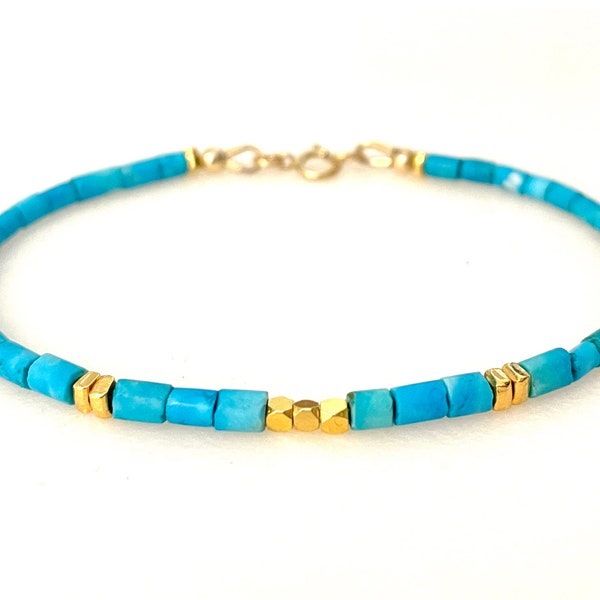 Turquoise Bracelet, Heishi Bead Bracelet, Natural Sky Blue Turquoise,  Minimalist Bracelet, Unisex, Gold Vermeil