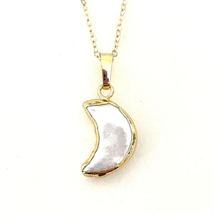 Crescent Moon Necklace, Pearl Moon Pendant, Gold Electroplated, 14K Gold Fill, Dainty, Minimalist.
