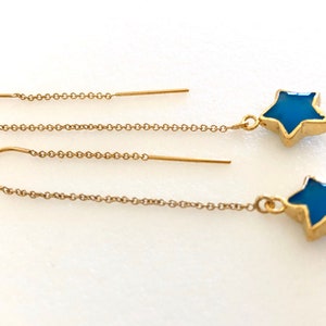 Blue Chalcedony Star Threaders, Threader  Earrings, Gold Electroplated Chalcedony Star, 14K Gold Fill, Delicate Earrings, Boho