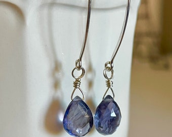 Iolite Earrings, Water Sapphire, Violet Blue Gemstone Earrings, September Birthstone, Sterling Silver, Gold Fill