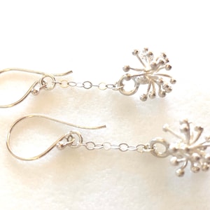 Thai Fine Silver Flower Earrings, Karen Hill Tribe Flower Earrings, Blooming Meadow Flowers, Delicate Chain Dangles, Sterling Silver