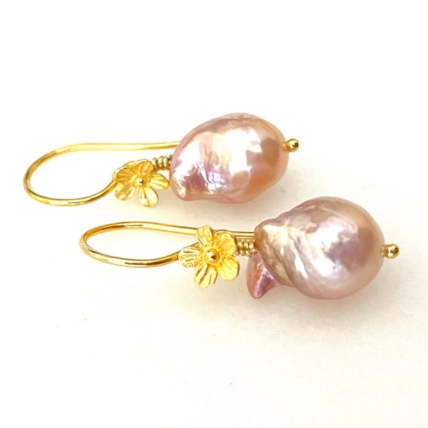 Kasumi Pearl Earrings, Mauve Bronze Teardrop Pearls, Metallic Luster Baroque Pearls, Edison Freshwater Pearls, Bridal, 24K Gold Vermeil