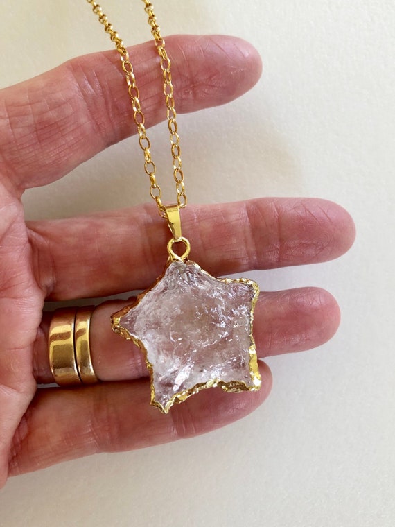 Crystal Quartz Star Pendant, Natural Quartz Crystal, Large Raw Crystal  Star, Gold Electroplated, Statement Necklace, Bridal - Etsy