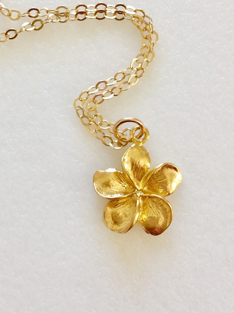 Plumeria Necklace Hawaiian Flower Gold Vermeil Flower Charm Etsy