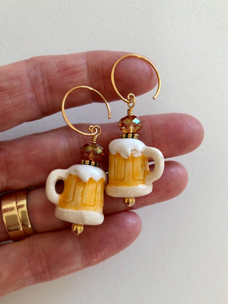 Beer Mug Earrings Beer Stein Ceramic Beer Charm Beer Etsy