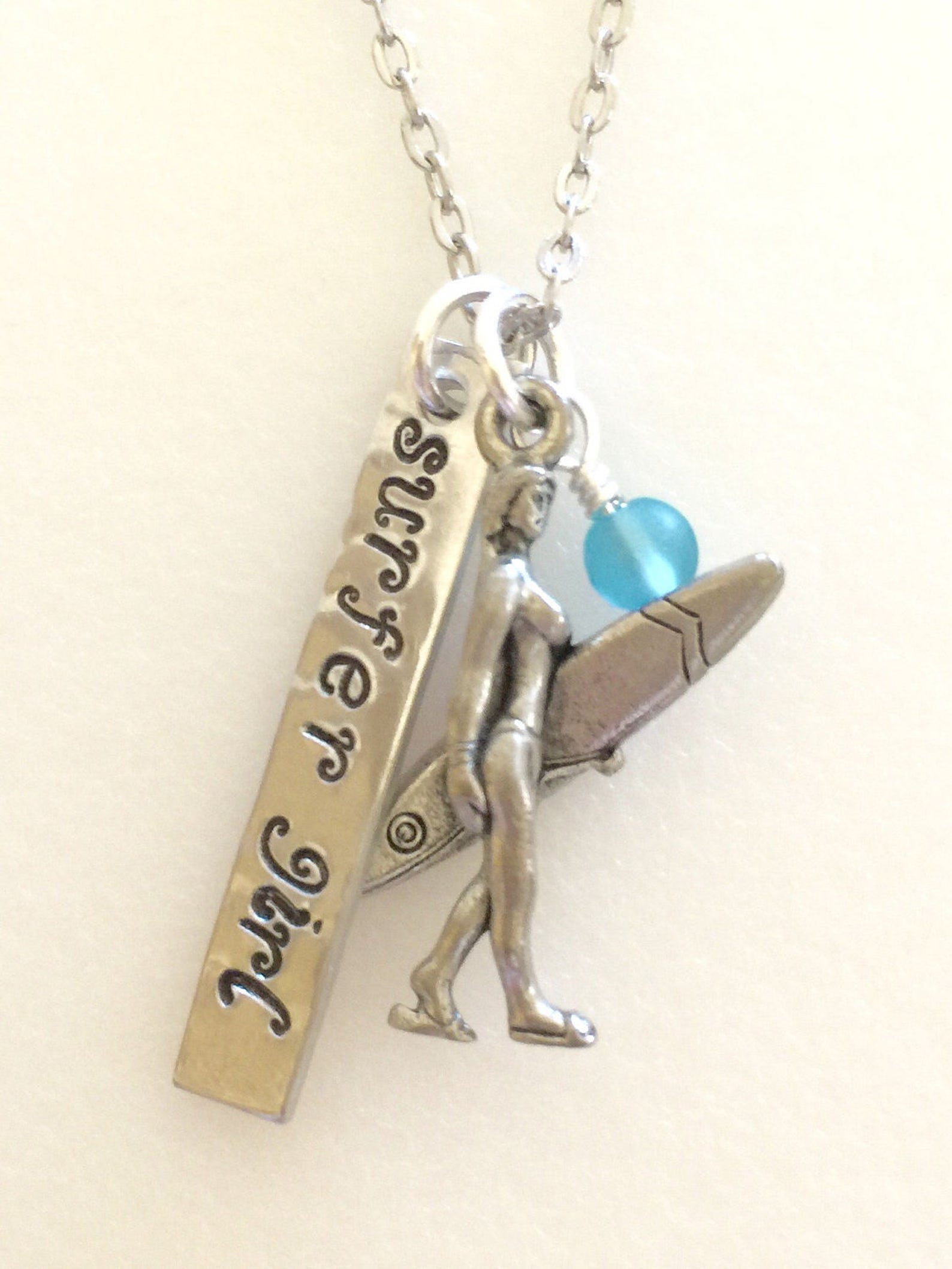 Surfer Girl Necklace Surf Necklace Girl With Surfboard Etsy