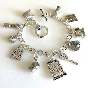Quilting Charm Bracelet, Quilter’s Gift, I Love Quilting, Personalized Quilting Bracelet, Swarovski Birthstone, USA Pewter Charms, Toggle