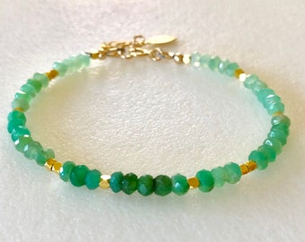 Chrysoprase Bracelet, Ombre Green Chrysoprase, Natural Raw Gemstones, Dainty Bracelet, 24K Gold Vermeil, Gold Fill, Sterling Silver