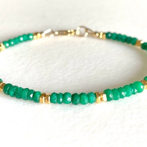 Natural Emerald Bracelet, AAA Dark Green Emerald Gemstones, May Birthstone, 24K Gold Vermeil, Skinny Beaded Bracelet, Unisex.
