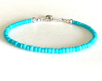 Sleeping Beauty Turquoise Bracelet, Karen Hill Tribe Silver, Dainty Gemstone Bangle