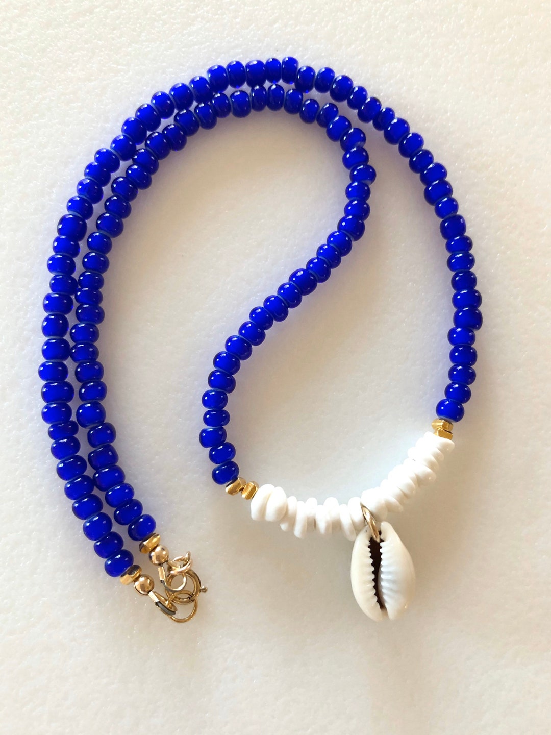 Blue and White Shell Choker, Cobalt Blue African Vintage Trade Beads ...