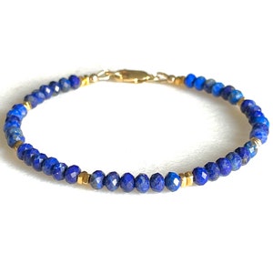 Lapis Lazuli Bracelet, Natural AAA Blue Lapis, 24K Gold Vermeil, Beaded Gemstone, Minimalist, Unisex, 14K Gold Fill.