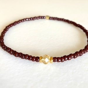 Herren Citrin Edelstein Armband, November Geburtsstein, Ochsenblut Schokolade Miyuki Rocailles, Skinny Stretch Armband, Unisex