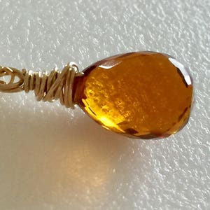 Citrine Golden Topaz Gemstone Necklace, Yellow Madeira Citrine, Quartz Briolette Teardrop, November Birthstone, 14K Gold Fill