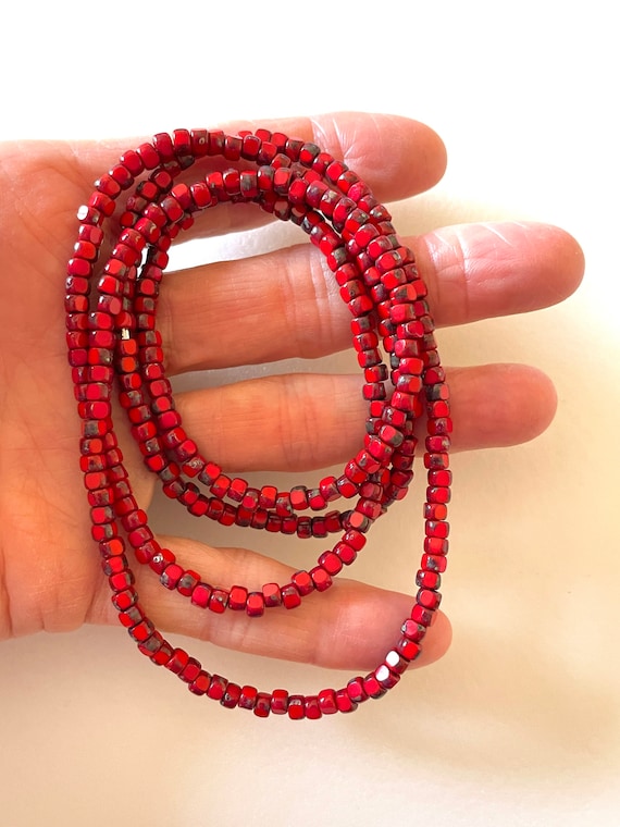 Men's Long Red Necklace, Long Beaded Necklace, No Clasp