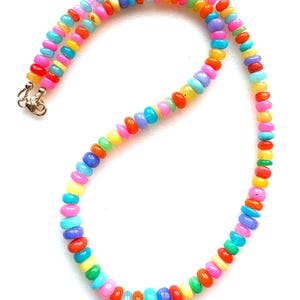 Rainbow Opal Necklace, 5/6mm Ethiopian Opal Gemstone, Trendy Multicolor Gemstone, 14K Gold Fill.