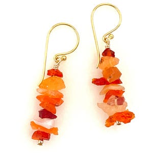 Raw Mexican Fire Opal Earrings, Orange Opal Nuggets, Delicate Opal Dangles, October Birthstone, 24K Gold Vermeil Wires.